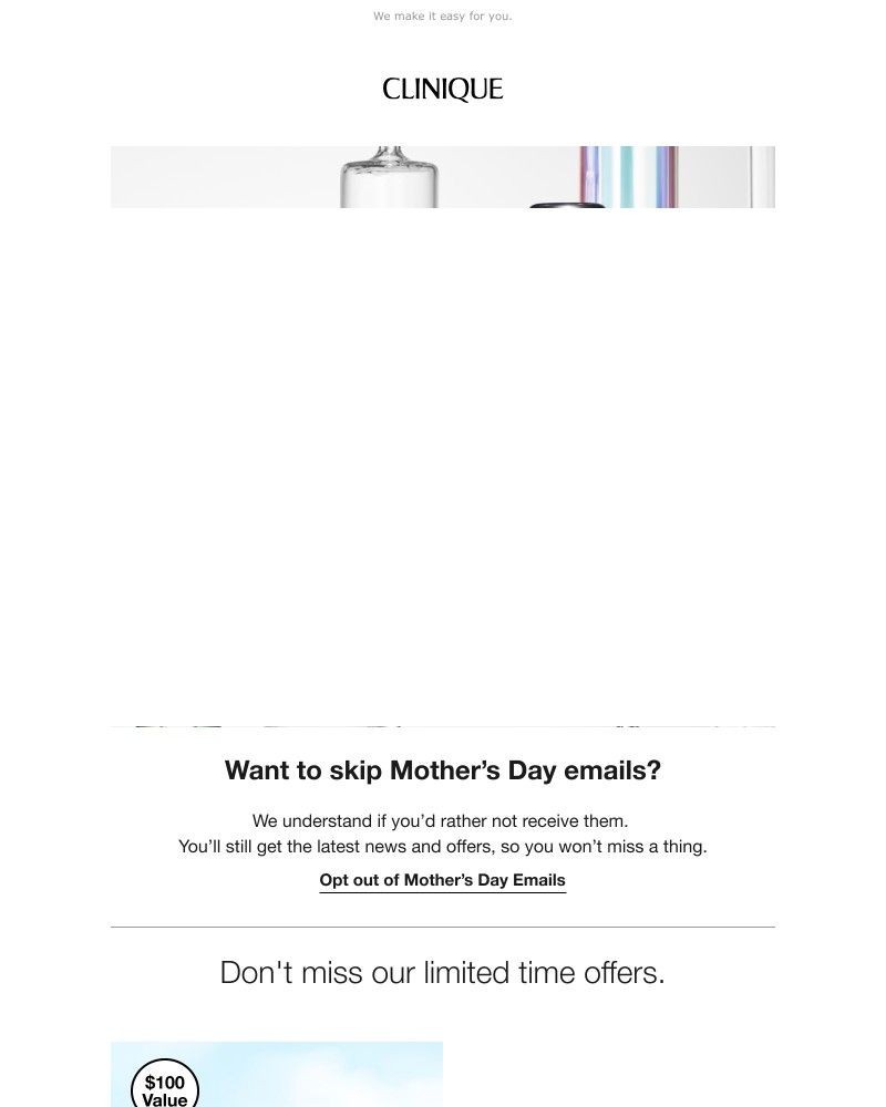 Screenshot of email sent to a Clinique Newsletter subscriber