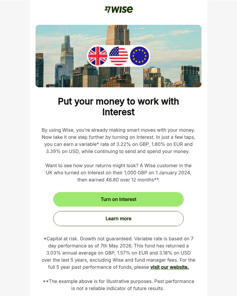Screenshot of email sent to a Wise Registered user