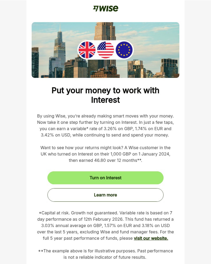 Screenshot of email sent to a Wise Registered user