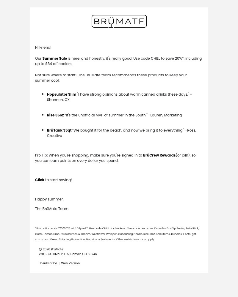 Screenshot of email sent to a BruMate Newsletter subscriber