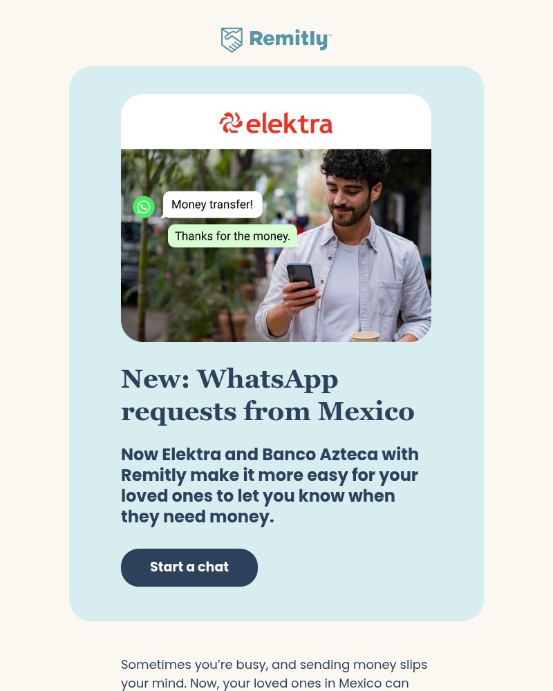 Screenshot of email sent to a Remitly Registered user