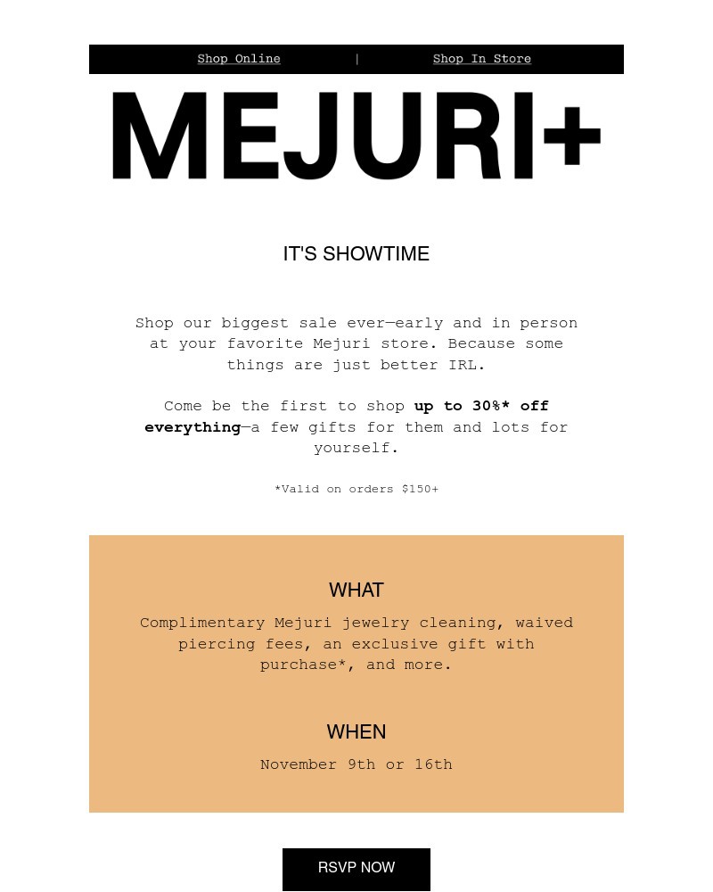 Screenshot of email sent to a Mejuri Registered user