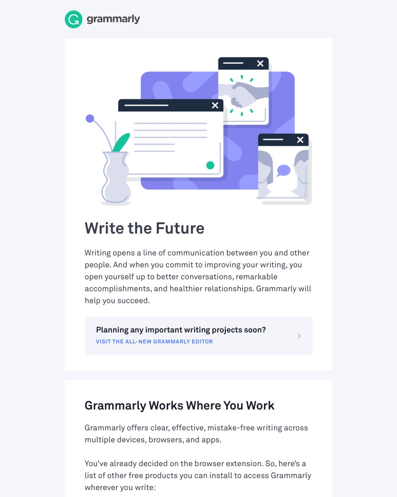 Screenshot of email sent to a Grammarly Registered user