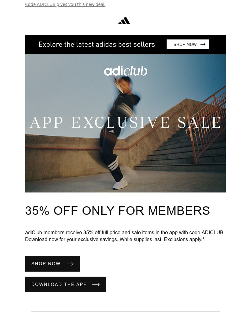 Screenshot of email sent to a Adidas Newsletter subscriber