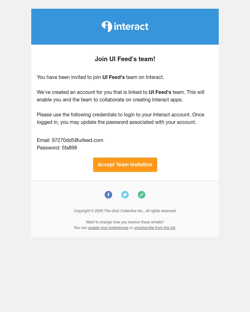 Screenshot of email sent to a Interact Invited user