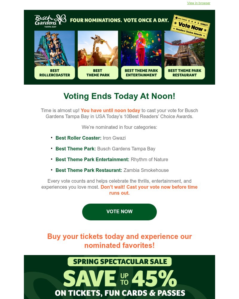 Screenshot of email sent to a Busch Gardens Newsletter subscriber