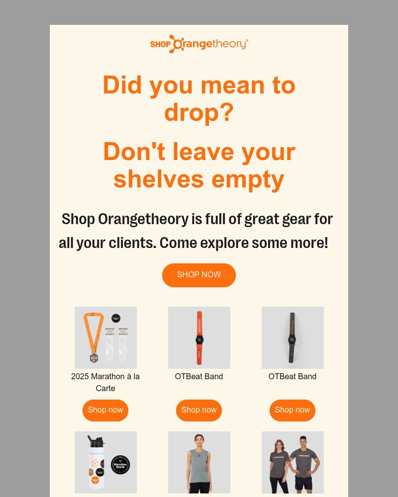Screenshot of email sent to a Orange Theory Newsletter subscriber