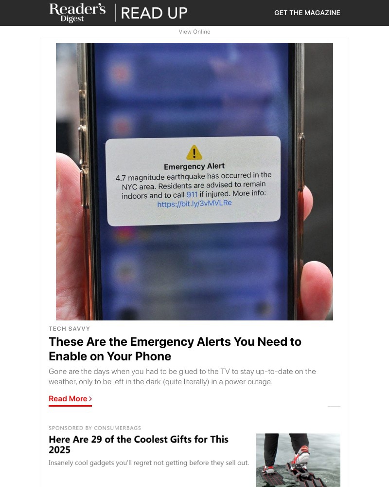 Screenshot of email sent to a Reader’s Digest Newsletter subscriber