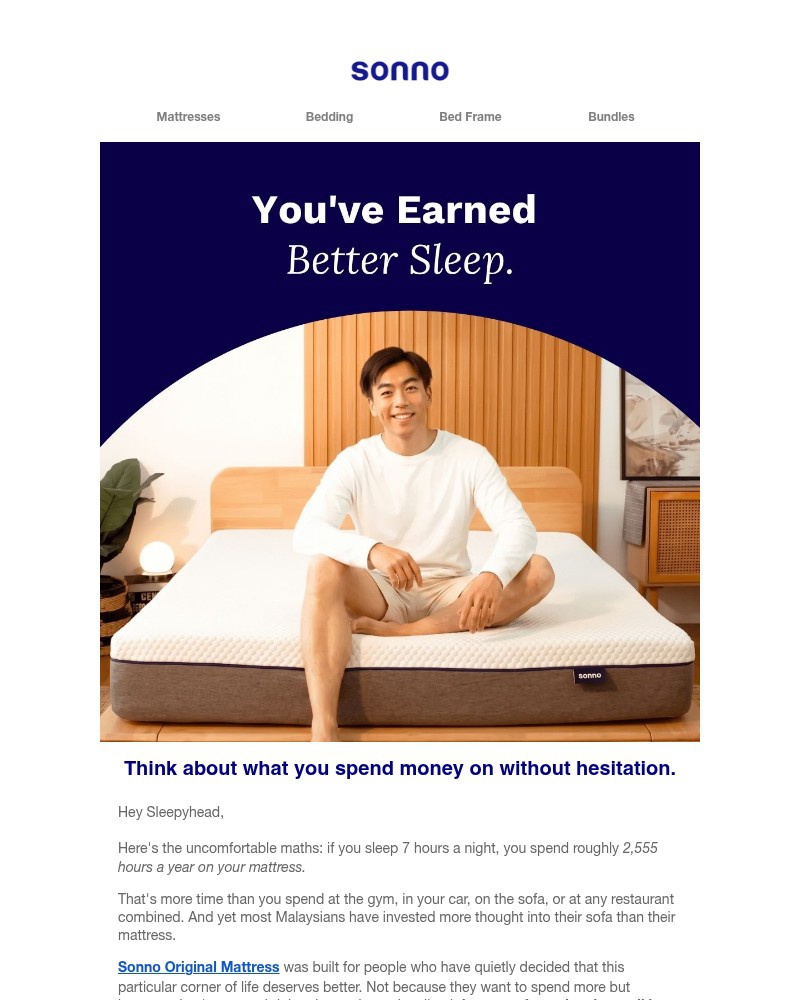 Screenshot of email sent to a Sonno Newsletter subscriber