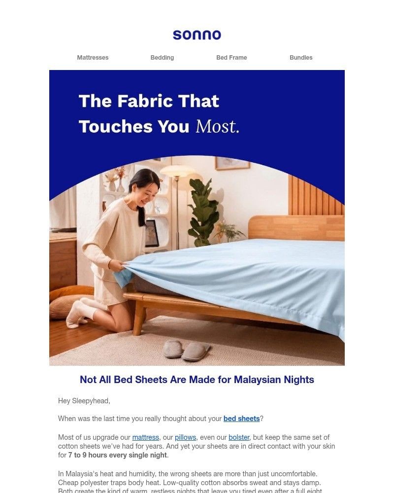 Screenshot of email sent to a Sonno Newsletter subscriber