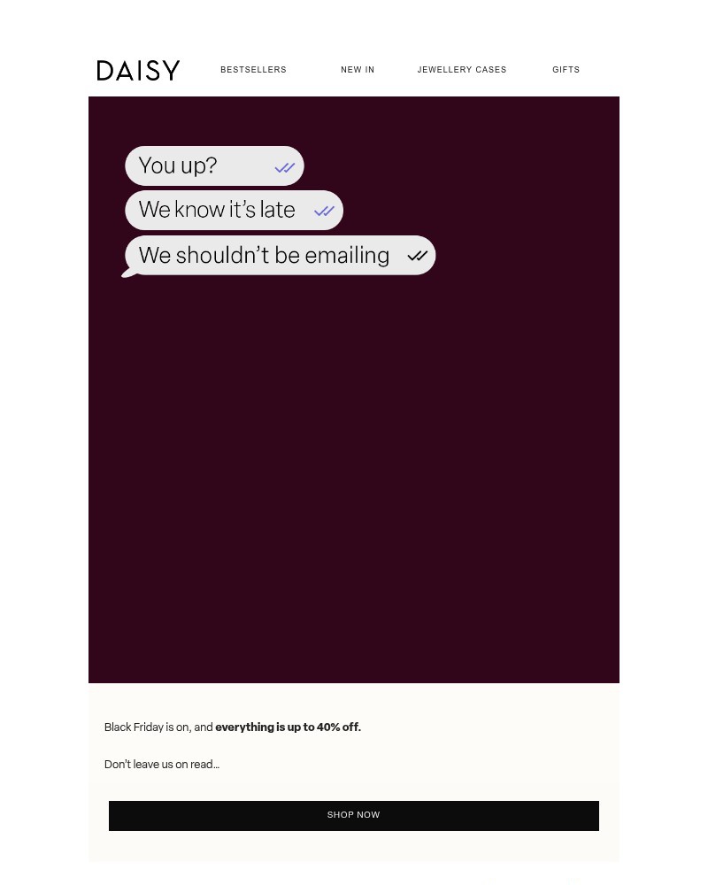 Screenshot of email sent to a Daisy Jewellery Newsletter subscriber