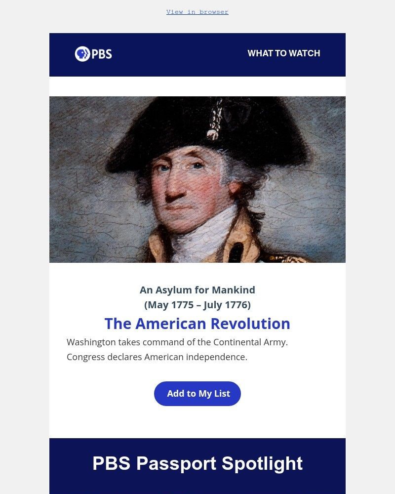 Screenshot of email sent to a PBS Newsletter subscriber