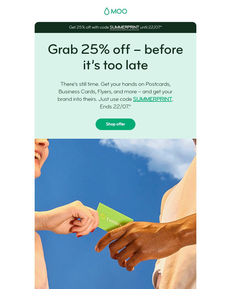 Screenshot of email sent to a Moo Newsletter subscriber