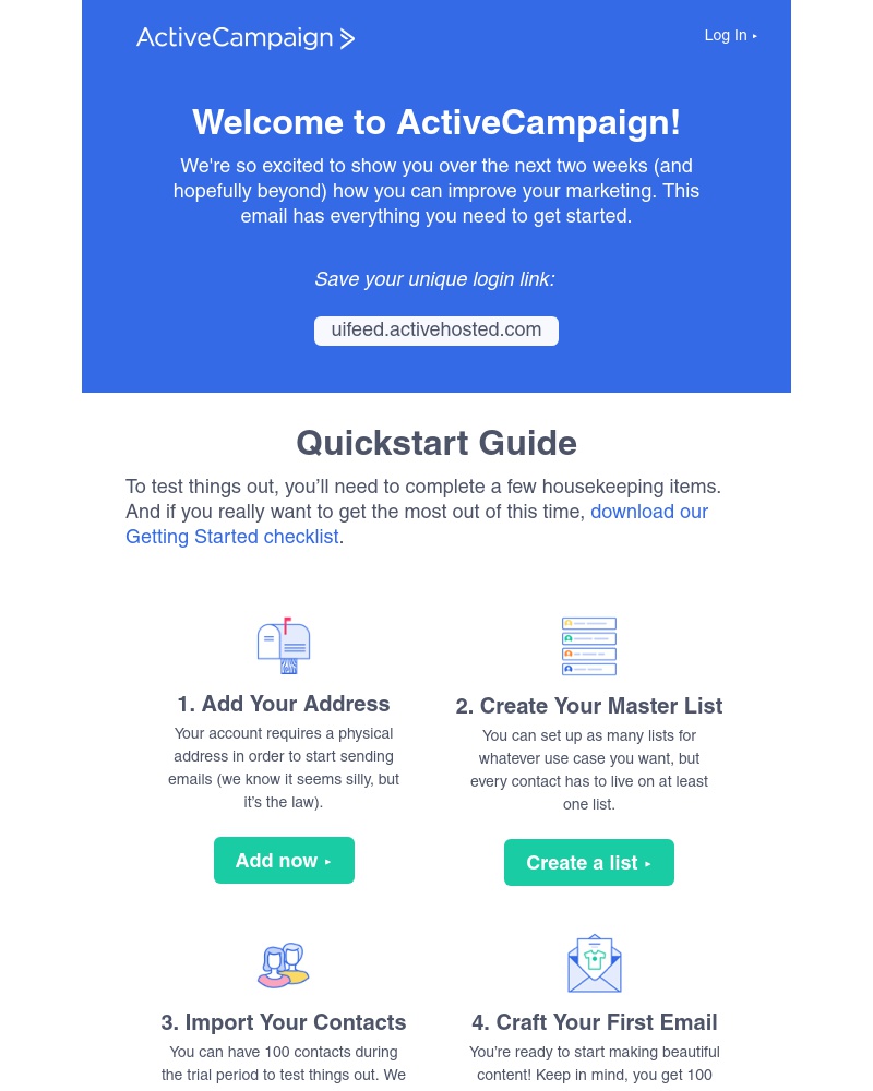 Screenshot of email sent to a ActiveCampaign Customer