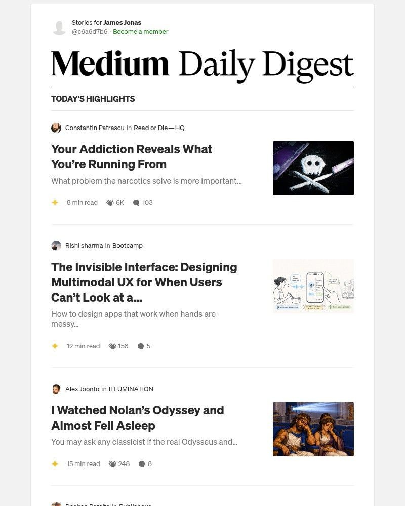 Screenshot of email sent to a Medium Registered user