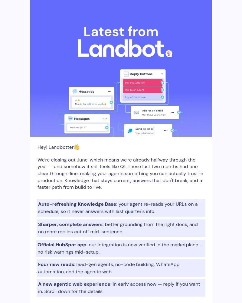 Screenshot of email sent to a Landbot Trial user