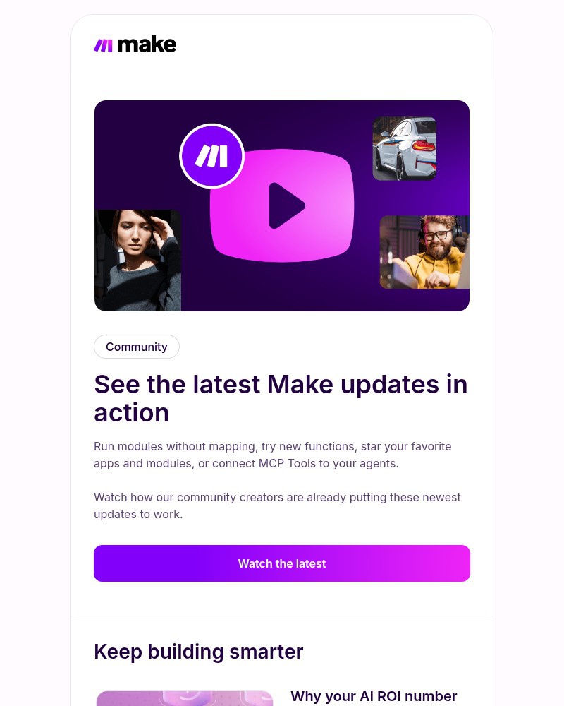 Screenshot of email sent to a Make Trial user