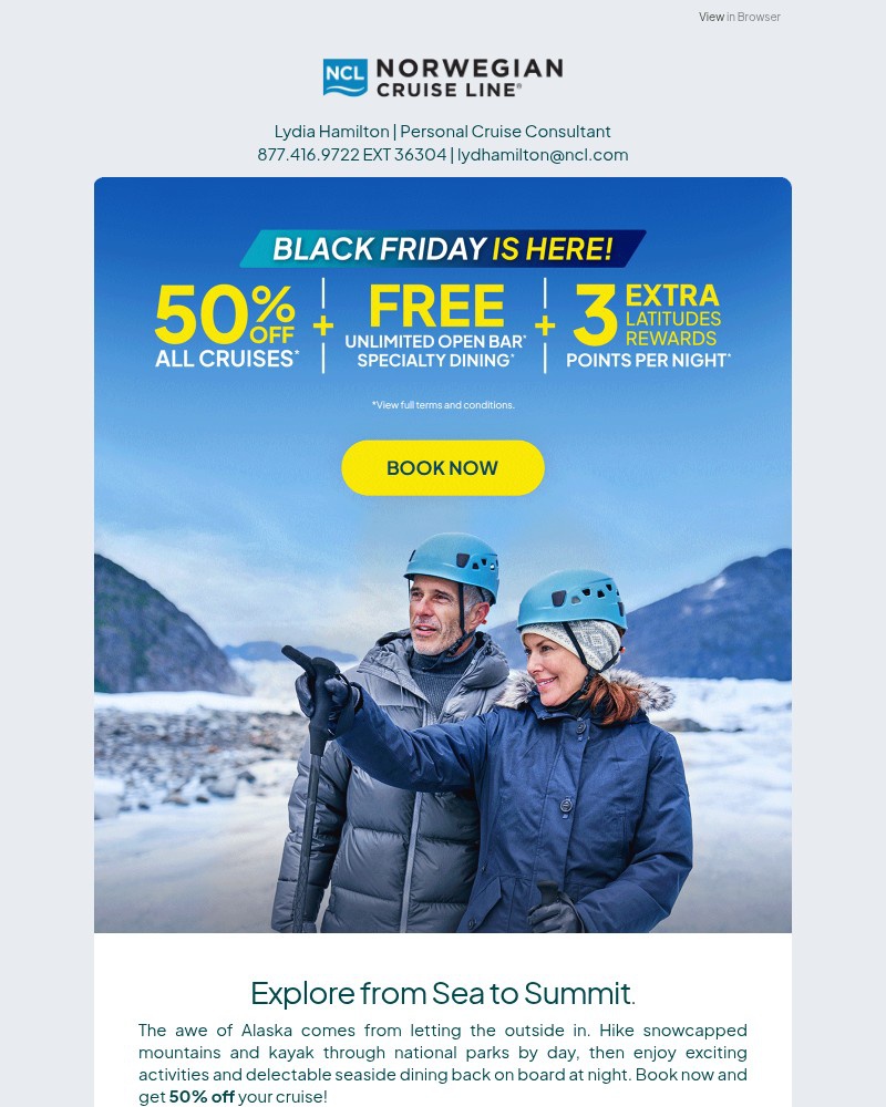 Screenshot of email sent to a Norwegian Cruise Line Newsletter subscriber