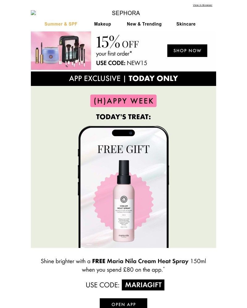 Screenshot of email sent to a Feelunique Newsletter subscriber