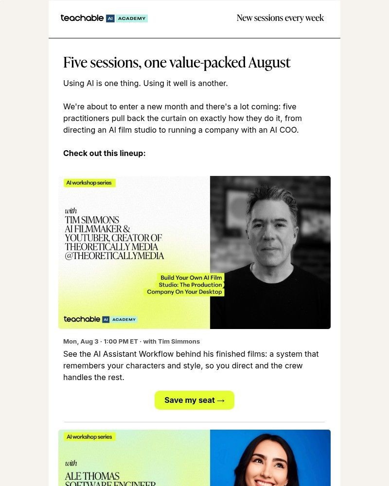 Screenshot of email sent to a Teachable Registered user