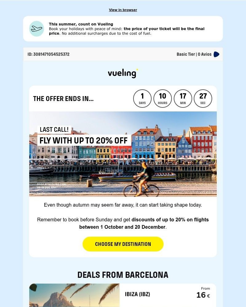 Screenshot of email sent to a Vueling Registered user