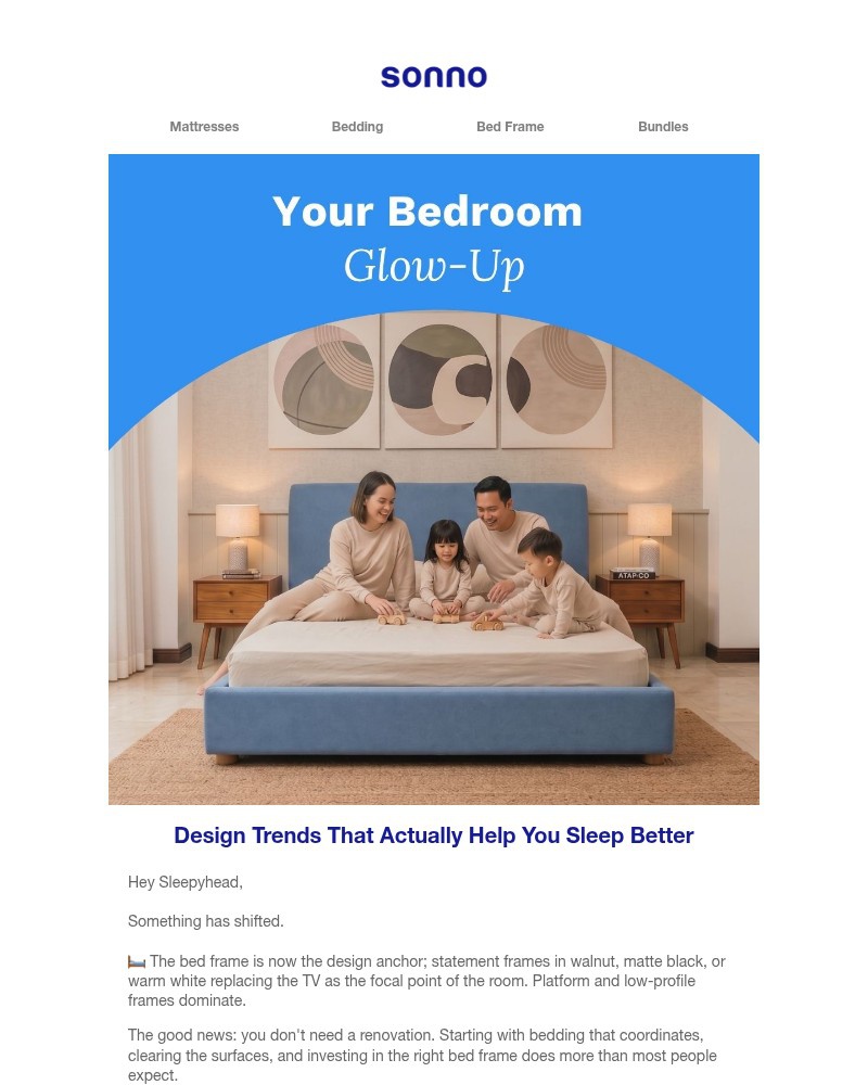 Screenshot of email sent to a Sonno Newsletter subscriber