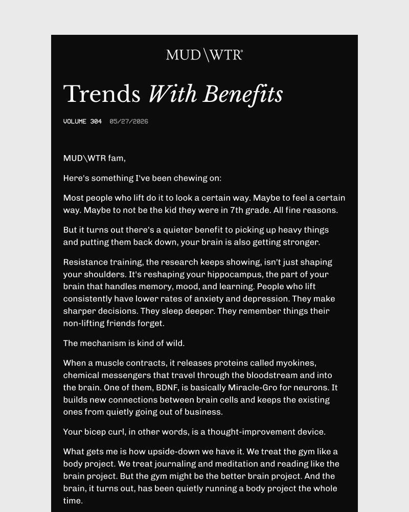 Screenshot of email sent to a MUD/WTR Newsletter subscriber