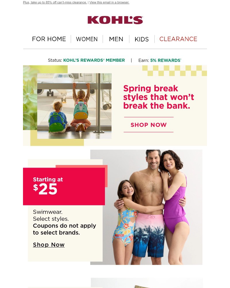 Screenshot of email sent to a Kohls Registered user