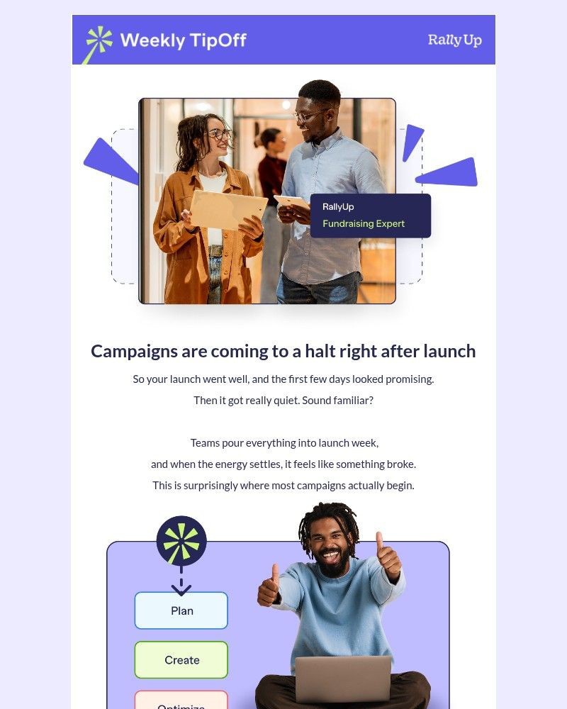 Screenshot of email sent to a RallyUp Newsletter subscriber
