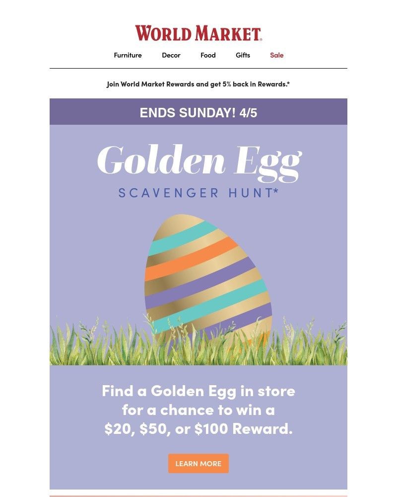 Screenshot of email sent to a World Market Cart abandoner