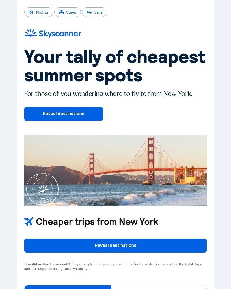 Screenshot of email sent to a Skyscanner Registered user