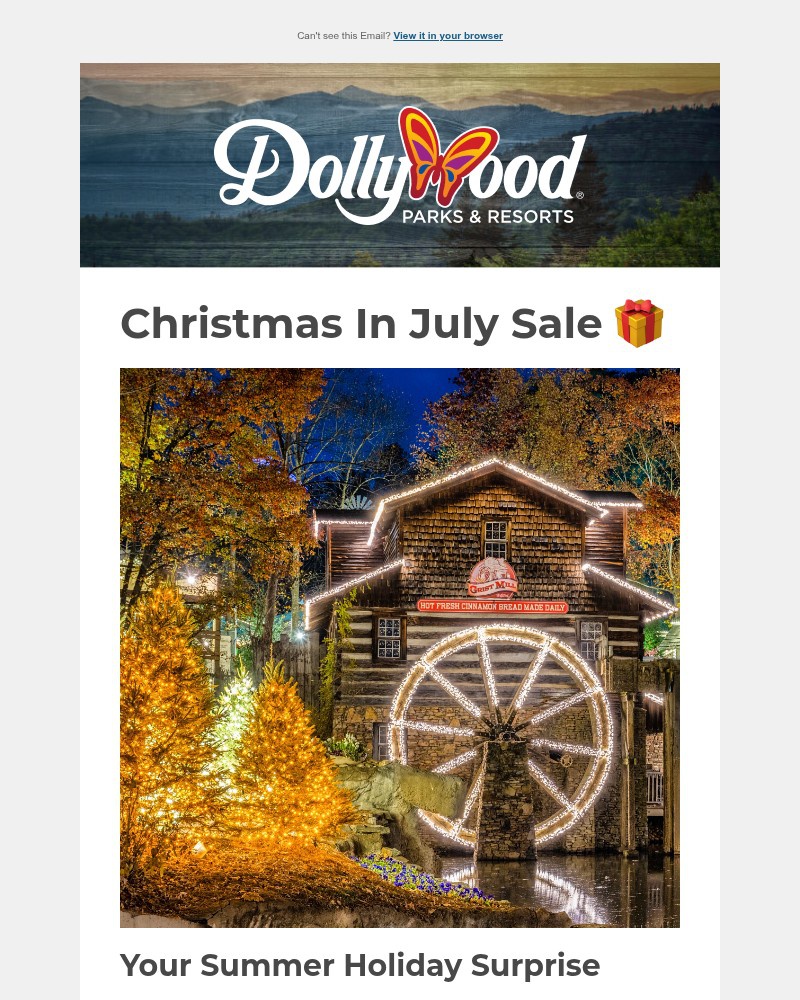 Screenshot of email sent to a Dollywood Newsletter subscriber