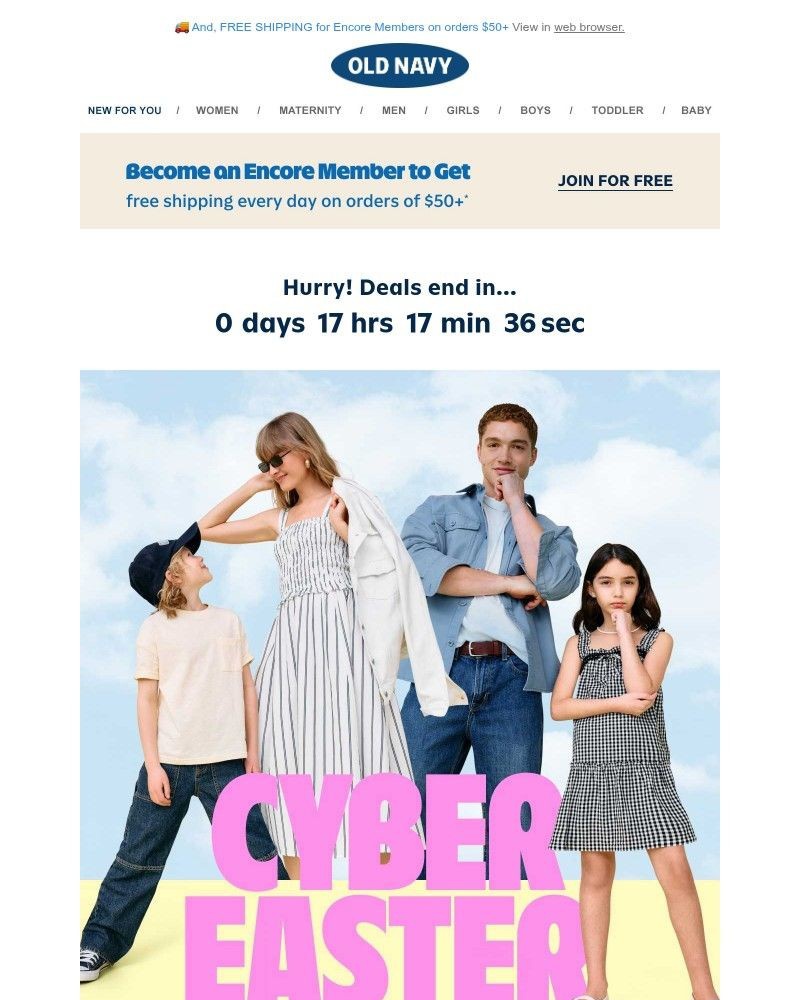 Screenshot of email sent to a Old Navy Newsletter subscriber