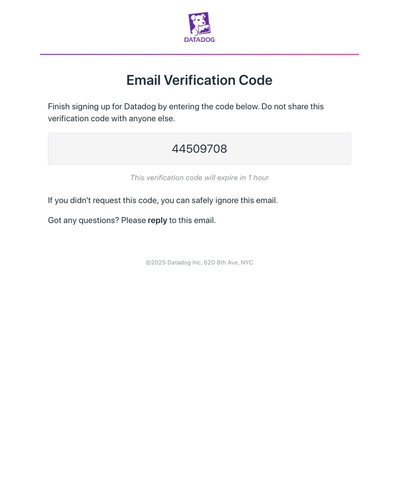 Screenshot of email sent to a Datadog Trial user