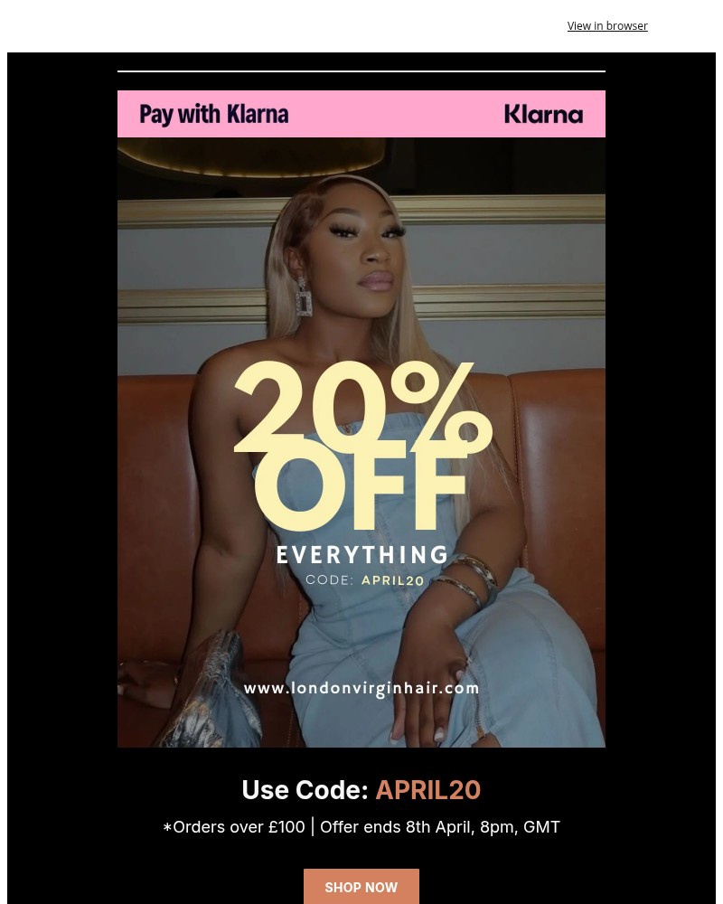 Screenshot of email sent to a London Virgin Hair Newsletter subscriber