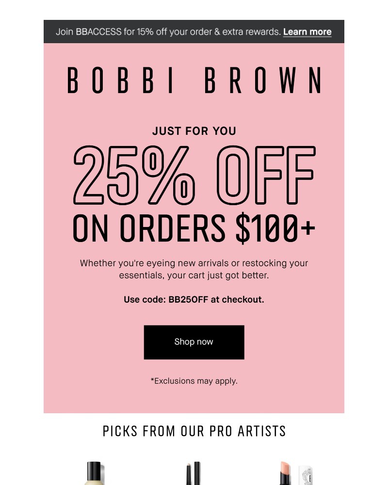 Screenshot of email sent to a Bobbi Brown Newsletter subscriber