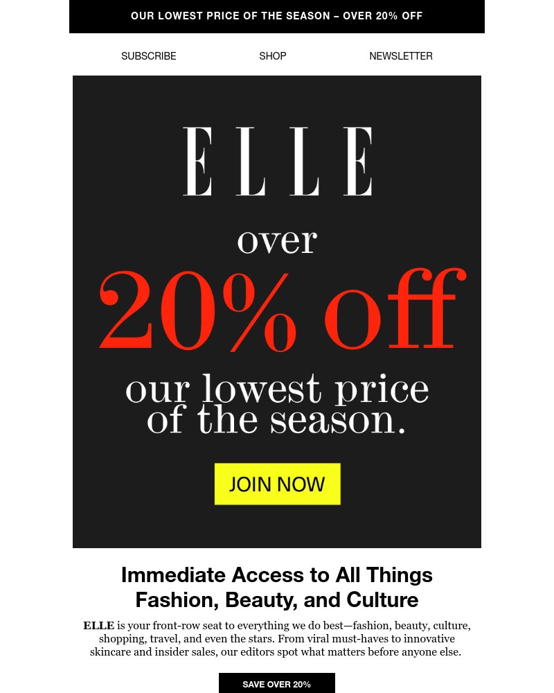 Screenshot of email sent to a Elle Newsletter subscriber