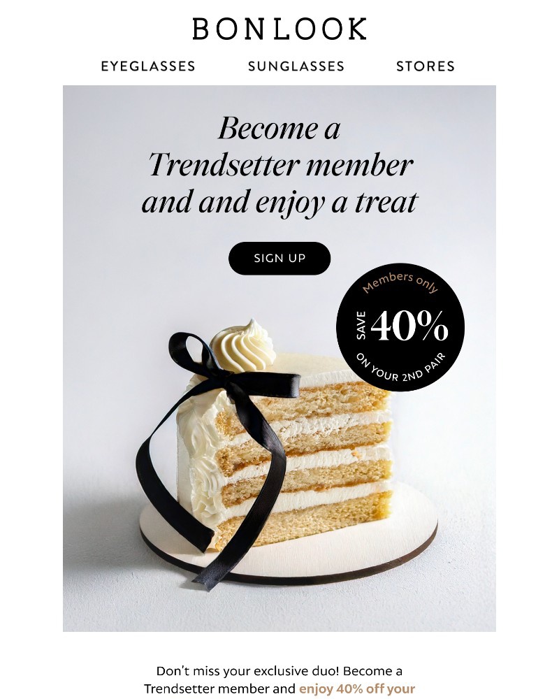 Screenshot of email sent to a Bonlook Newsletter subscriber