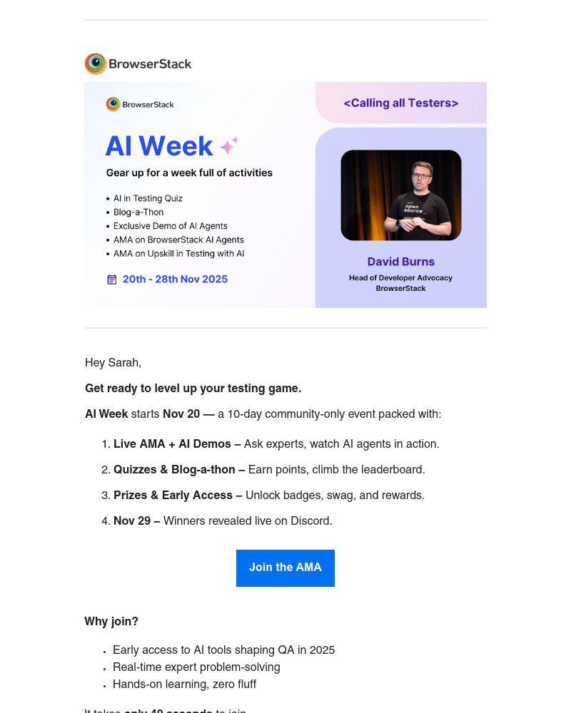Screenshot of email sent to a BrowserStack Trial user