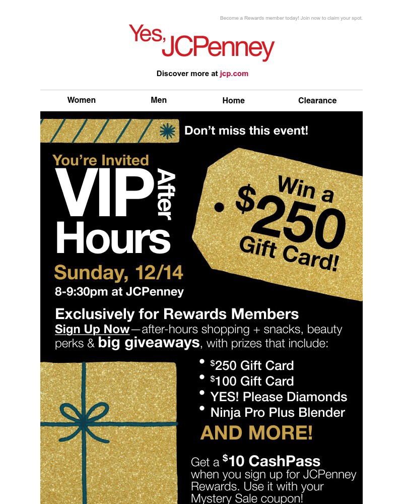 Screenshot of email sent to a JCPenney Newsletter subscriber
