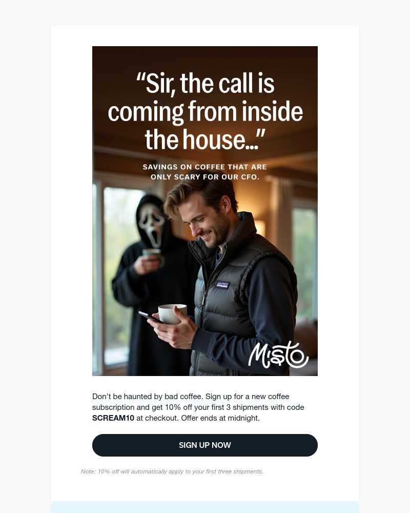 Screenshot of email sent to a Misto Box Newsletter subscriber