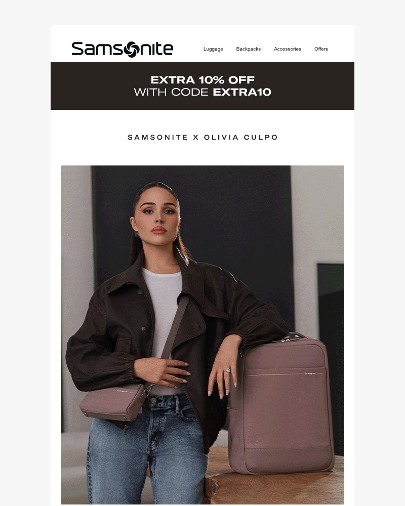 Screenshot of email sent to a Samsonite Newsletter subscriber