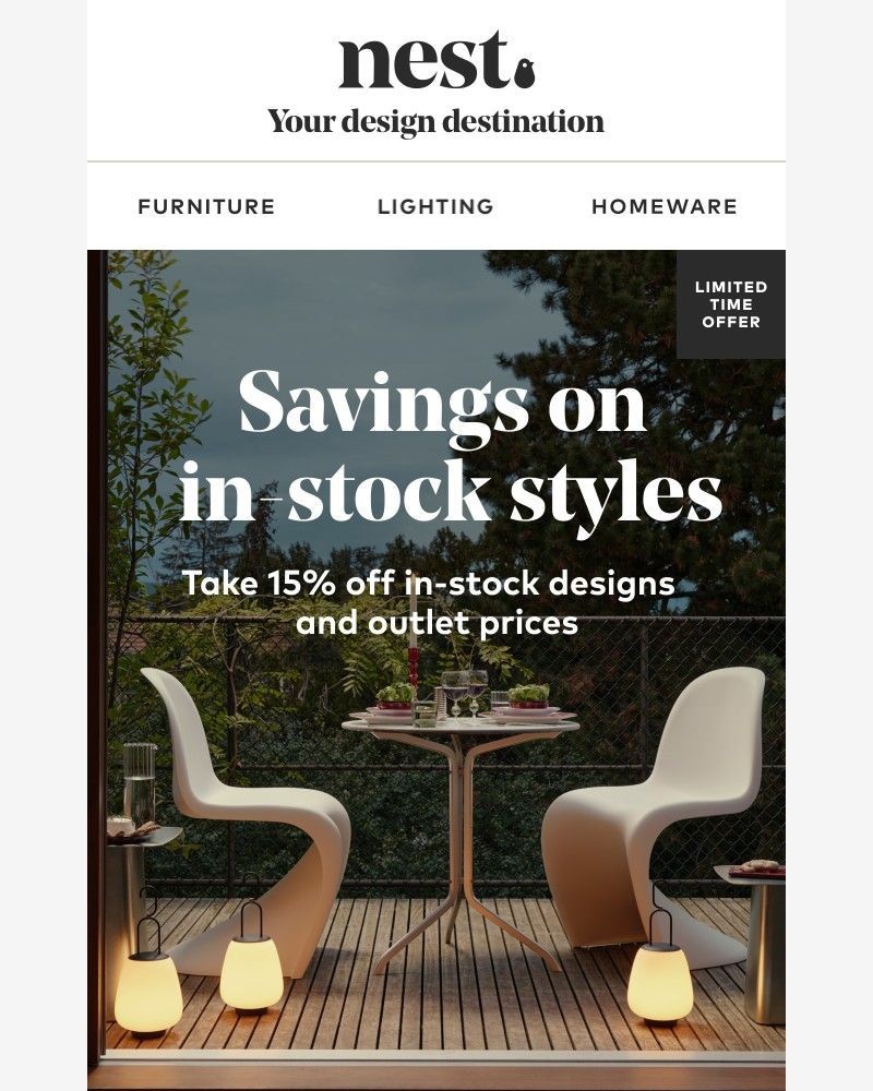 Screenshot of email sent to a Nest Furniture Cart abandoner