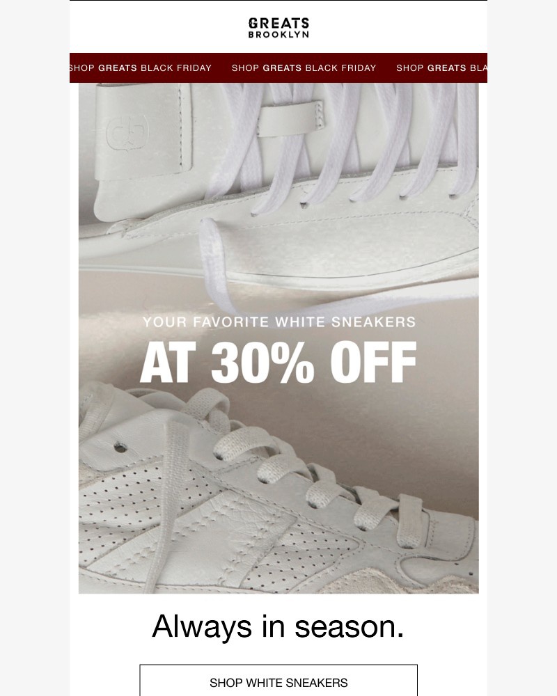 Screenshot of email sent to a Greats Newsletter subscriber