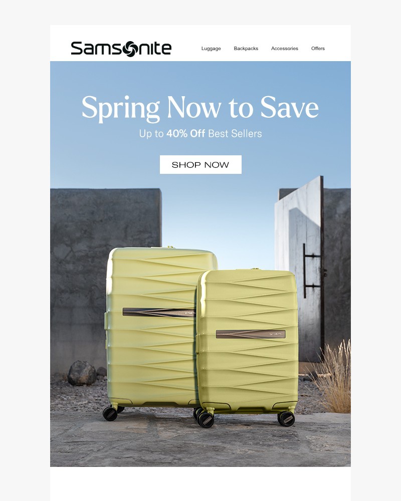 Screenshot of email sent to a Samsonite Newsletter subscriber