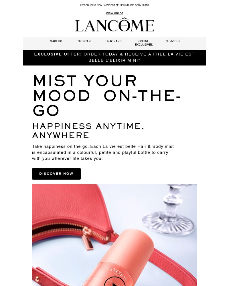 Screenshot of email sent to a Lancôme Newsletter subscriber