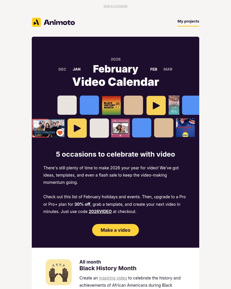 Screenshot of email sent to a Animoto Registered user