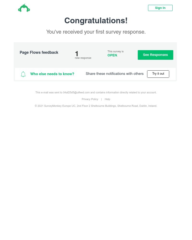 Screenshot of email sent to a SurveyMonkey Registered user