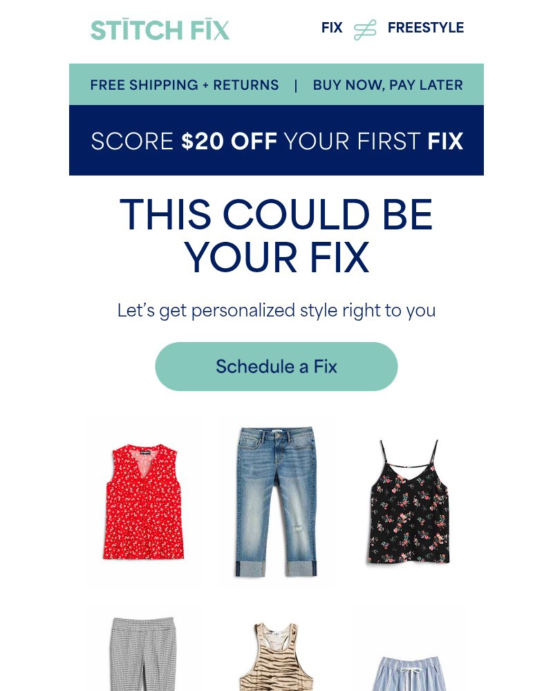 Screenshot of email sent to a Stitch Fix Cart abandoner