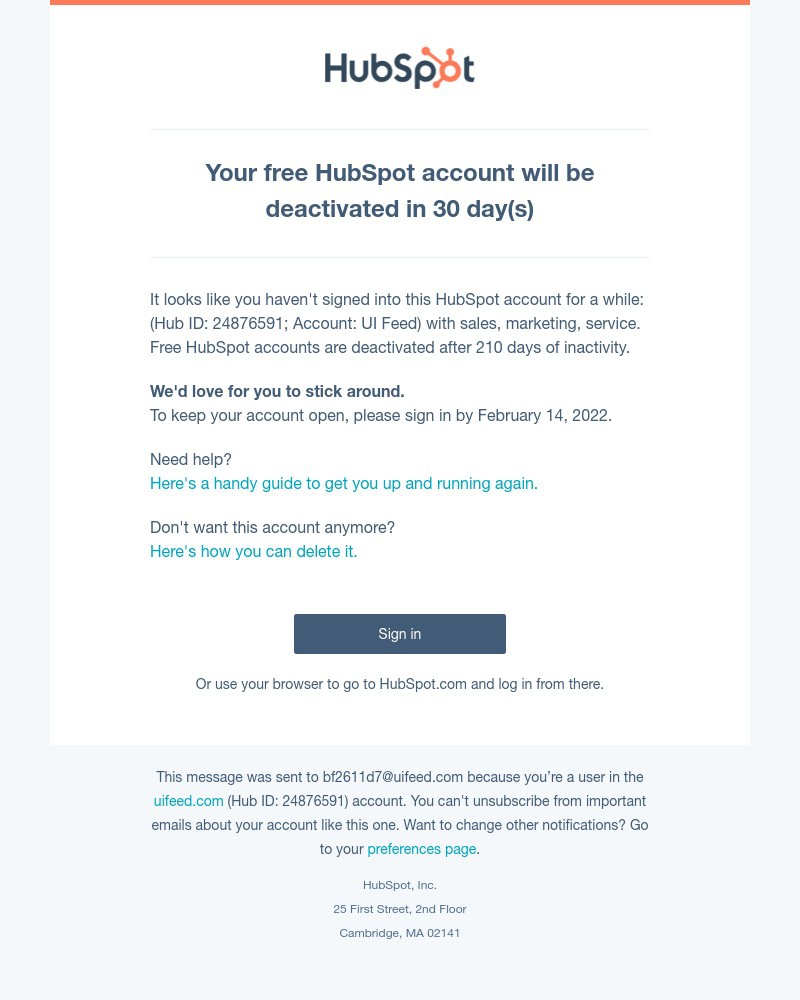 Screenshot of email with subject /media/emails/your-free-hubspot-account-will-be-deactivated-in-30-days-efcb0b-cropped-e89a62c8.jpg